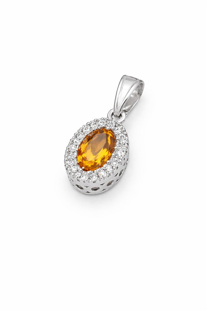 Witgouden Pavehanger met Citrien en Diamant