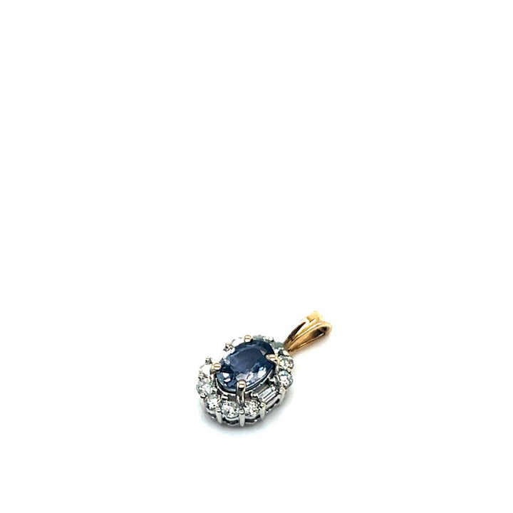 14 kt gouden hanger diamant light saffier lady di type