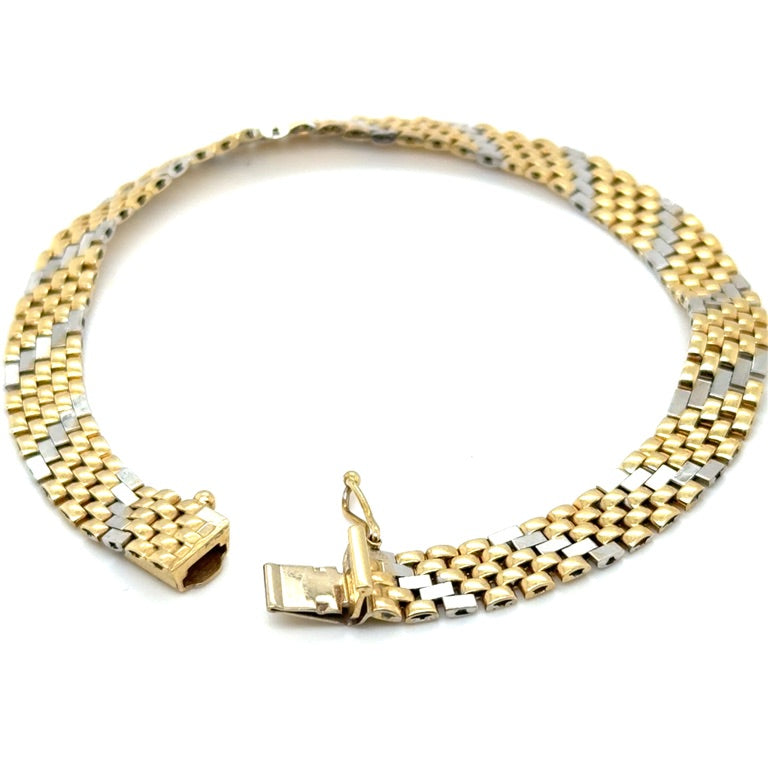 14 kt Bicolor Armband – Baksteen Schakel, 19 cm