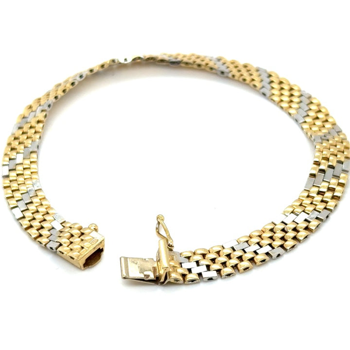 14 kt Bicolor Armband – Baksteen Schakel, 19 cm
