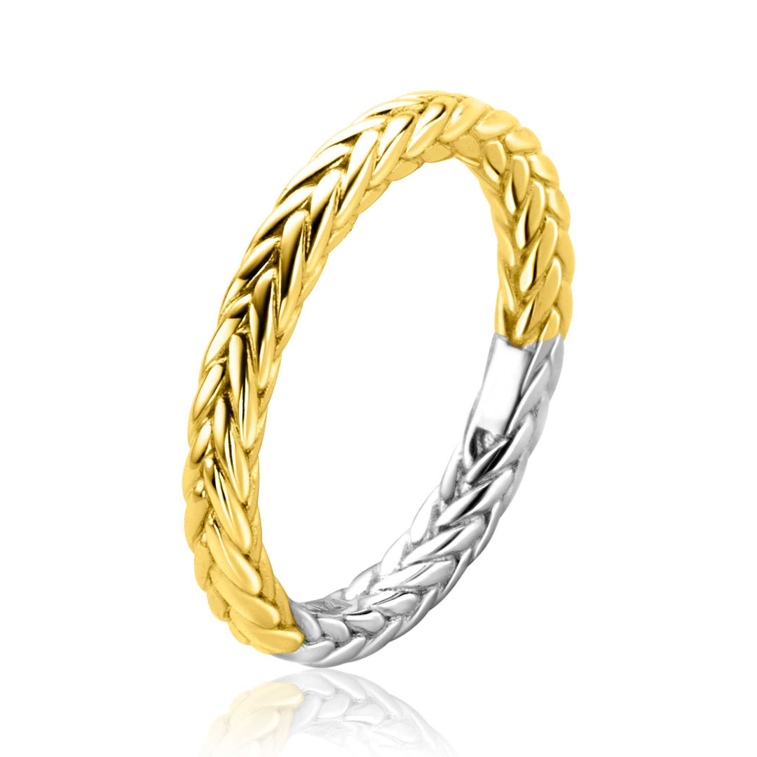 ZINZI gold plated zilveren ring met gevlochten touweffect 2,6 mm – ZIR2553G