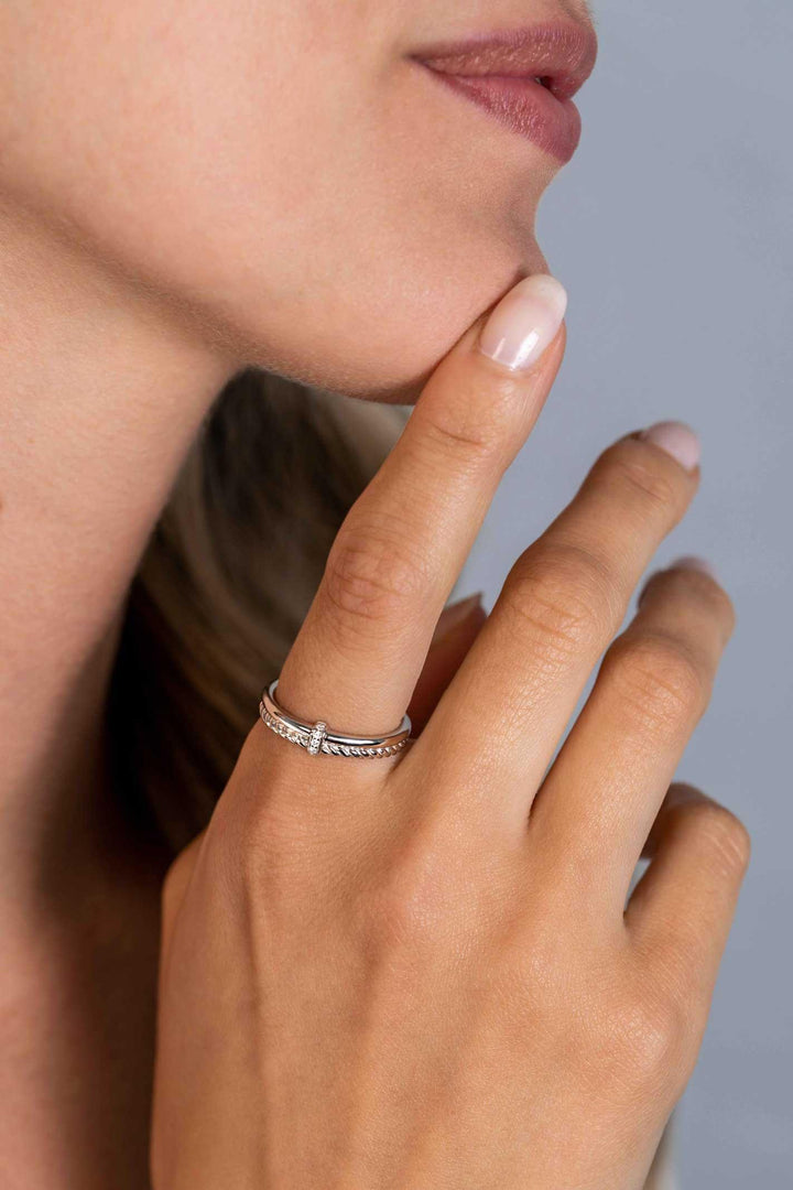 ZINZI zilveren multi-look ring glad gedraaide buis met witte zirconia&