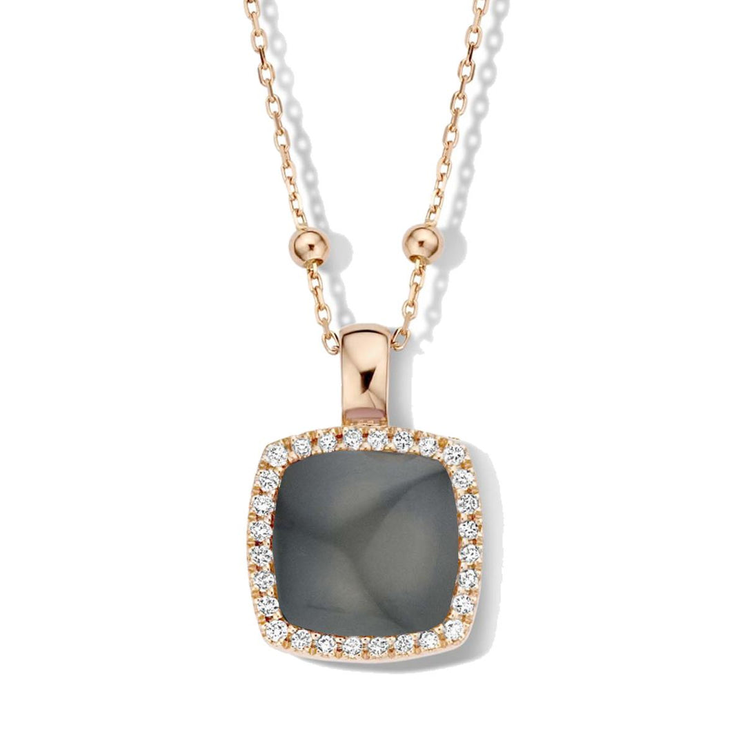 Pantelleria hanger 18kt roségoud met kwarts op regenboogobsidiaan en diamanten.062373l1