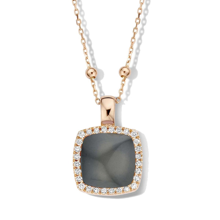 Pantelleria hanger 18kt roségoud met kwarts op regenboogobsidiaan en diamanten.062373l1
