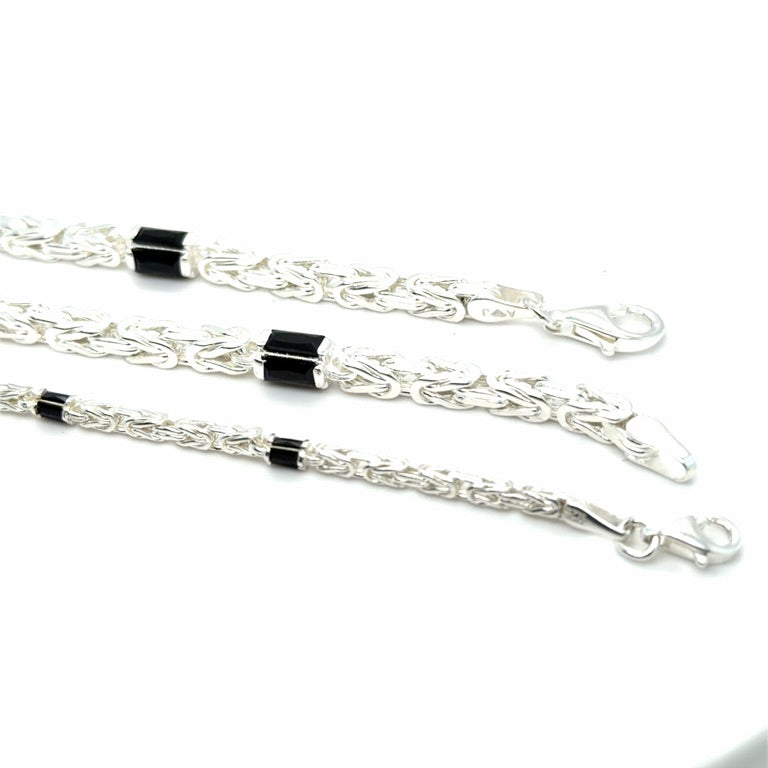 Zilveren Massieve Koningsschakel Armband 3 mm met Onyx – 18 cm