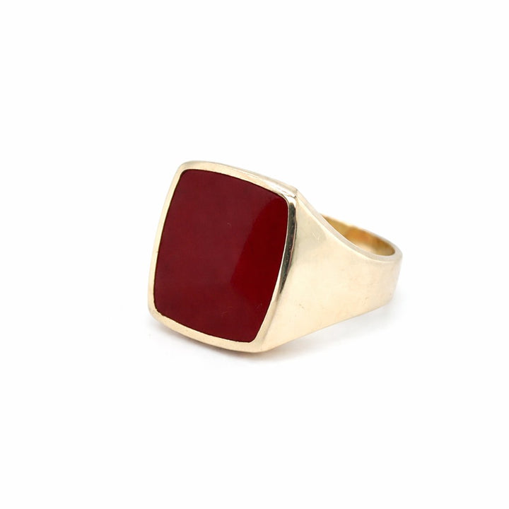 14 kt zegelring chalcedoon rood ovaal 15 x13mm