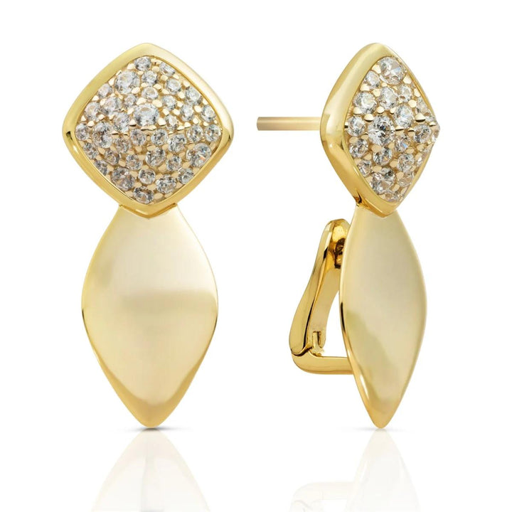 Earrings | Edge Push Back Earrings Gold - CZ EAG05-CZ