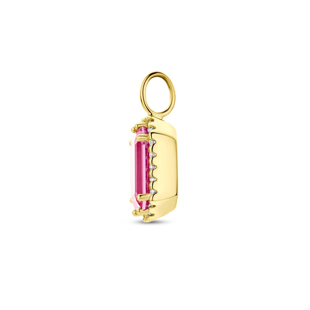 14 Karaat Geelgouden Hanger met Roze Toermalijn en Diamant – 15 x 8,5 mm