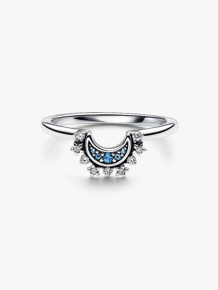 Pandora Hemels Blauwe Sprankelende Maan Ring Sterling Zilver 192675C01