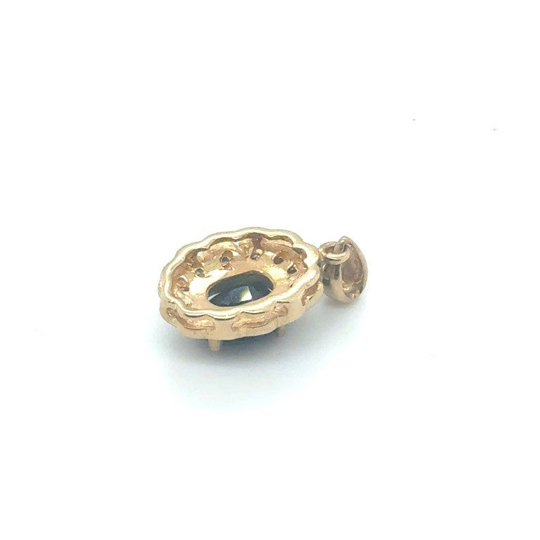 14 kt Geelgouden Entourage Hanger met Saffier en Diamant – Occasion