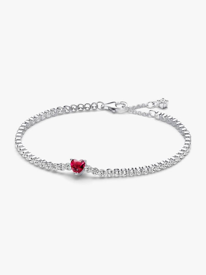 Pandora Sprankelend Rood Hart Tennisarmband 590041C02 18 cm