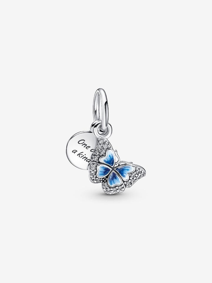 Pandora Blauwe Vlinder &amp; Citaat Dubbele Hangende Bedel 790757C01