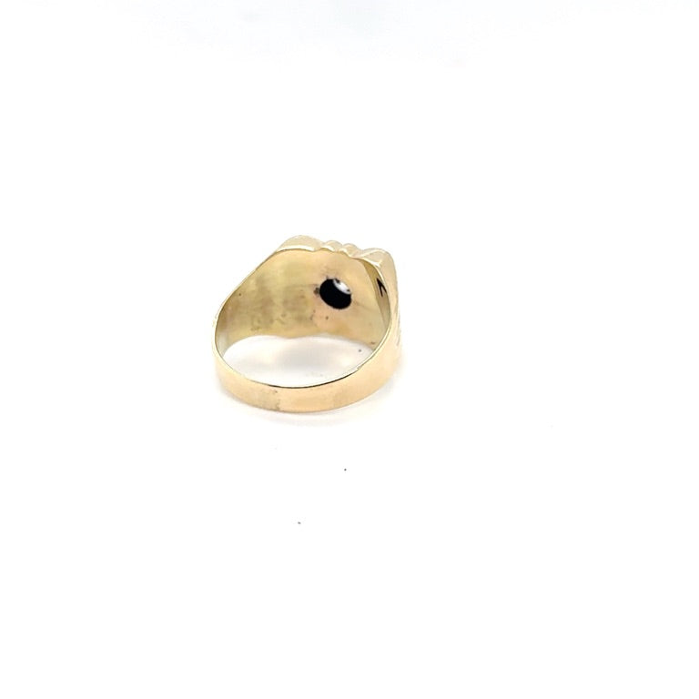 14 kt Gouden Ring met Onyx en Zirkonia – Occasion