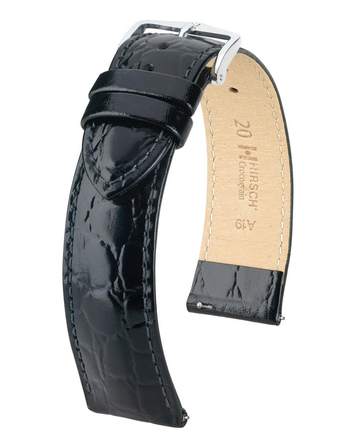 HIRSCH CROCOGRAIN L BLACK CALF 20/18MM