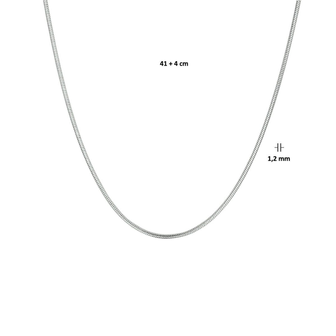 Zilver gerhodineerd slang rond 1,2 mm 41 +4cm