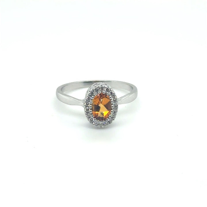14 kt Witgouden Ring met Citrien en Diamant