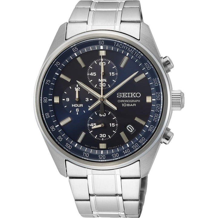Seiko SSB377P1 chronograaf herenhorloge met blauwe wijzerplaat