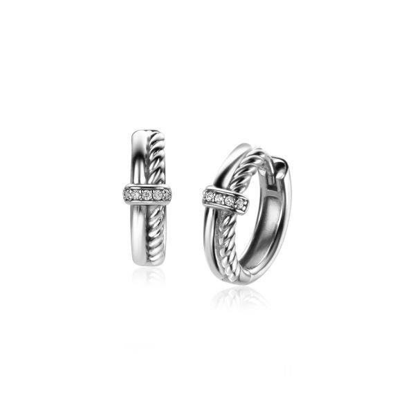 ZINZI zilveren multi-look oorringen 14mm glad gedraaide buis met witte zirconia&