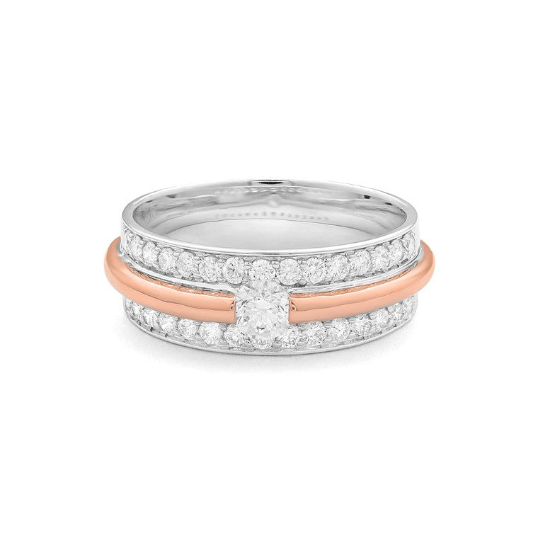 14 Karaat Bicolor Gouden Ring met Diamanten 0,80 ct