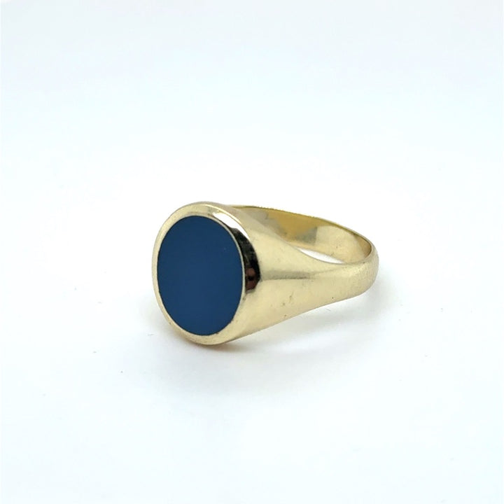14 kt Geelgouden Zegelring met Blauwe Lagensteen – Ovaal 10 × 11 mm