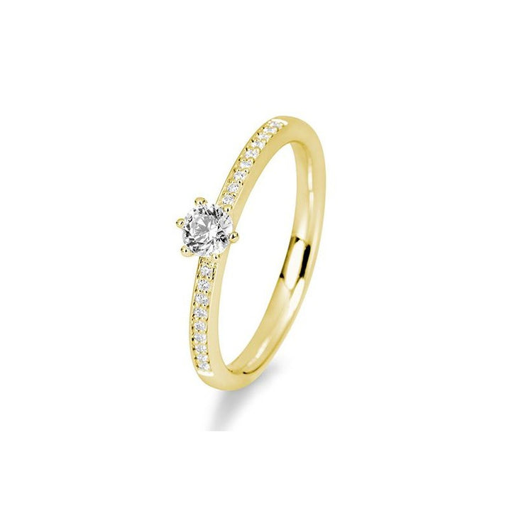 14 karaat geelgouden verlovingsring met 0,34 ct diamant