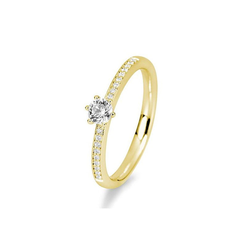 14 karaat geelgouden verlovingsring met 0,34 ct diamant