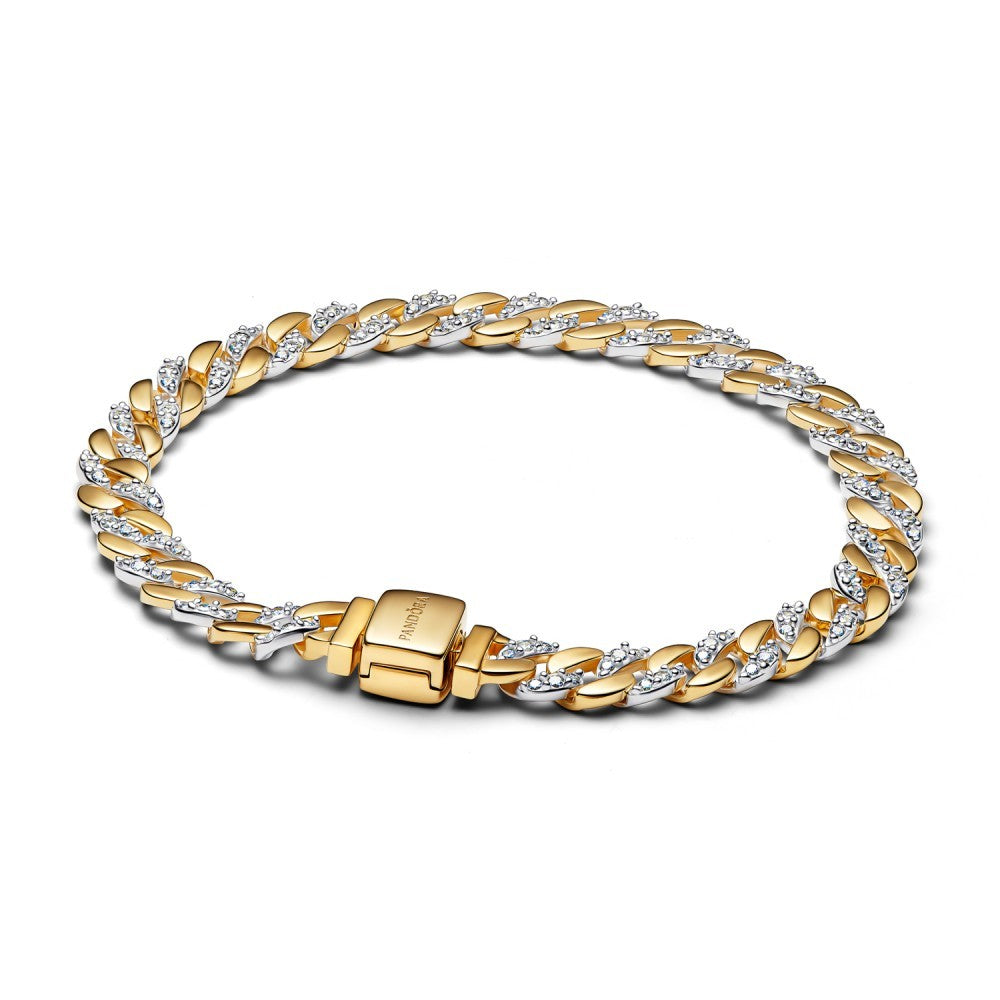 Pandora Timeless Gold Plated Two-tone Pavé Cuban Chain Bracelet – maat 18