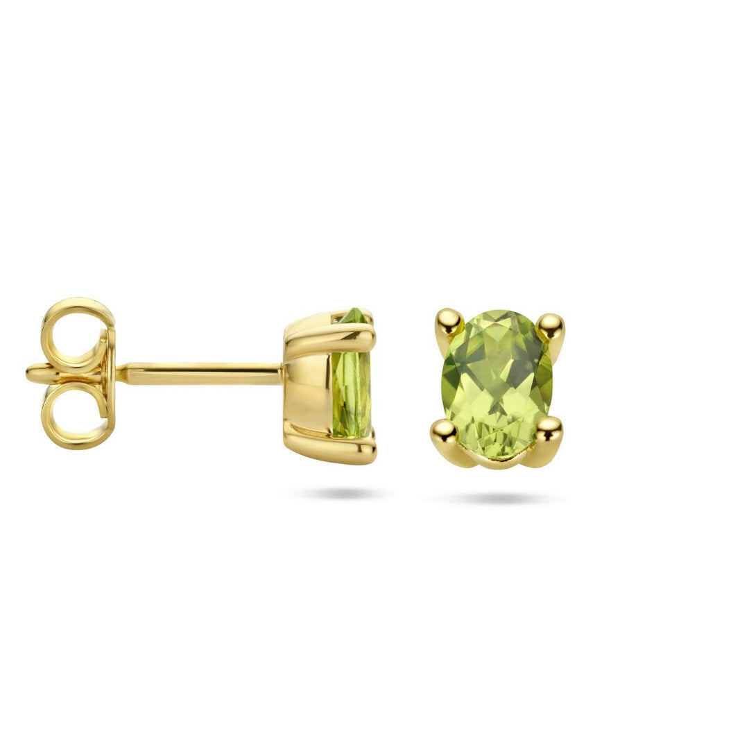 14 kt oorknoppen chatonzetting Peridot