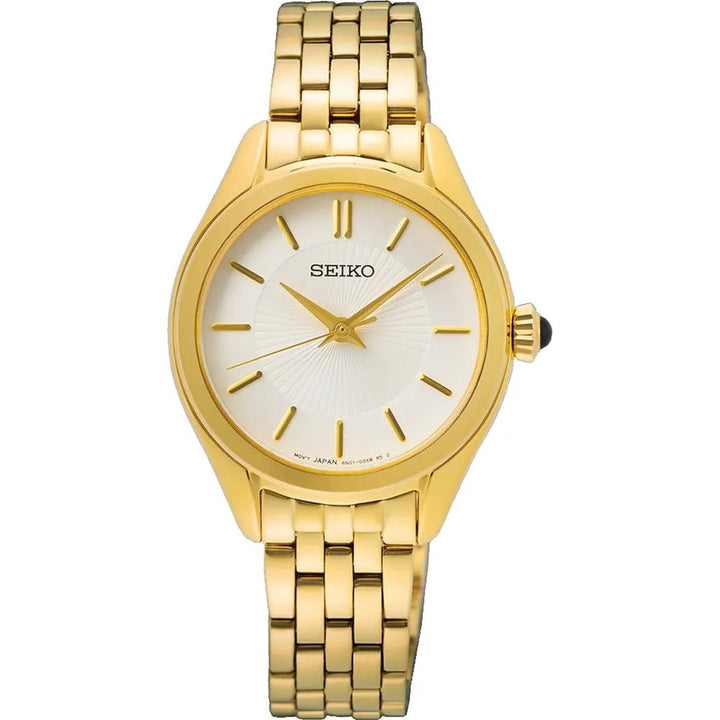 Seiko SUR538P1 dameshorloge goudkleurig met witte wijzerplaat