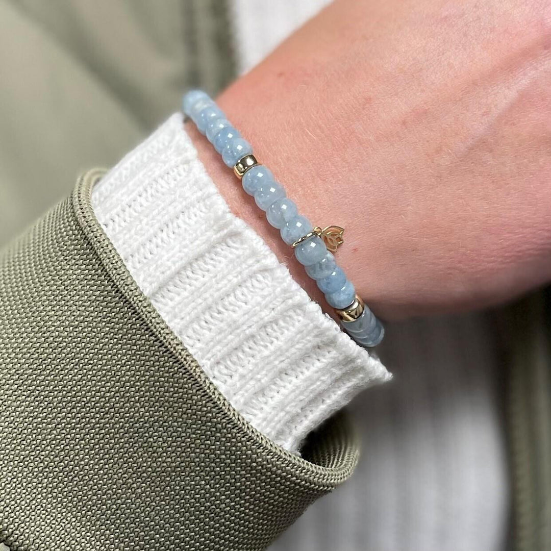 Y&G edelstenen armband | Aquamarijn 7036  & 14 kt 5 Beads