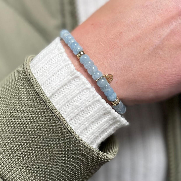 Y&amp;G edelstenen armband | Aquamarijn 7036  &amp; 14 kt 5 Beads