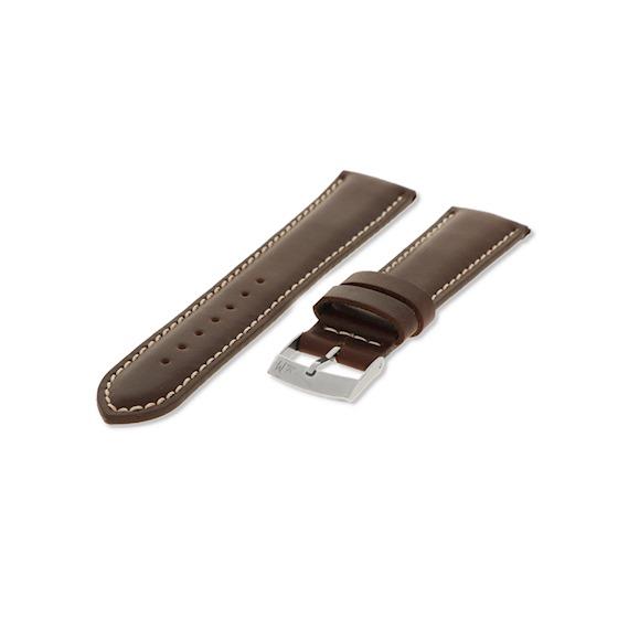 MORRELATO leren band bruin met wit stiksel 18mm
