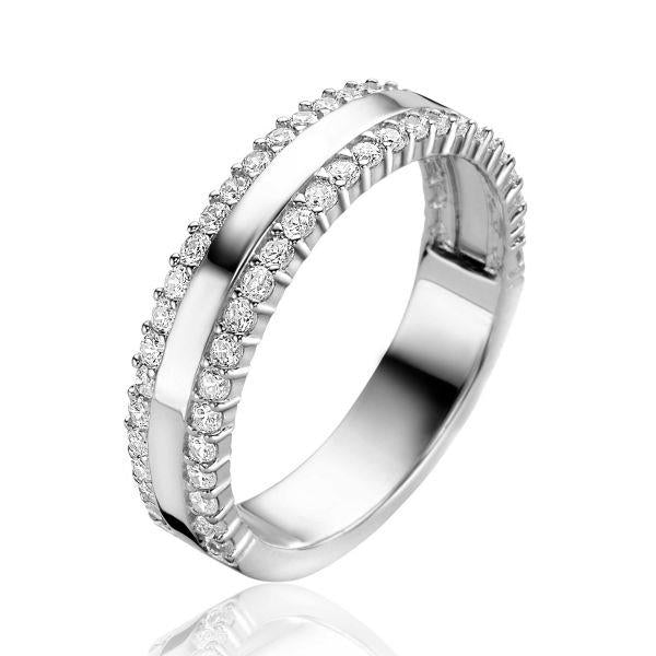 ZINZI zilveren multi-look ring drie banen, buitenste bezet met witte zirconia&