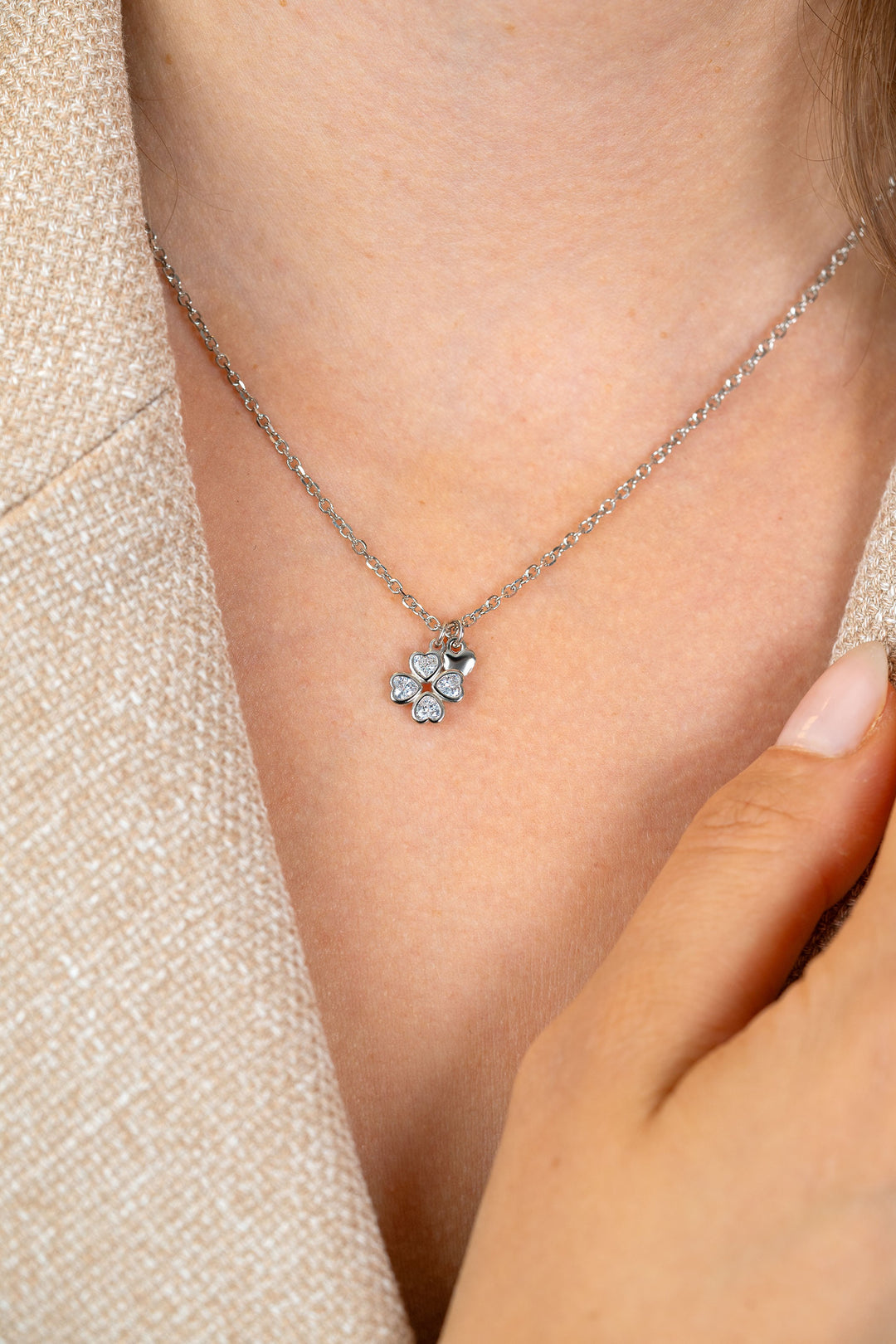 ZINZI zilveren ketting met klavertje vier &amp; hartje – ZIC2783 (45cm)