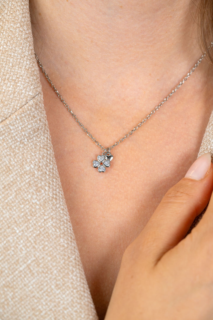 ZINZI zilveren ketting met klavertje vier &amp; hartje – ZIC2783 (45cm)