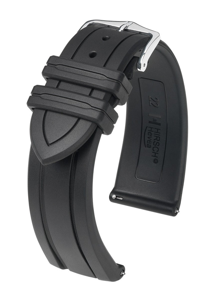 HIRSCH Hevea Zwarte Rubber Horlogeband – 22/20 mm