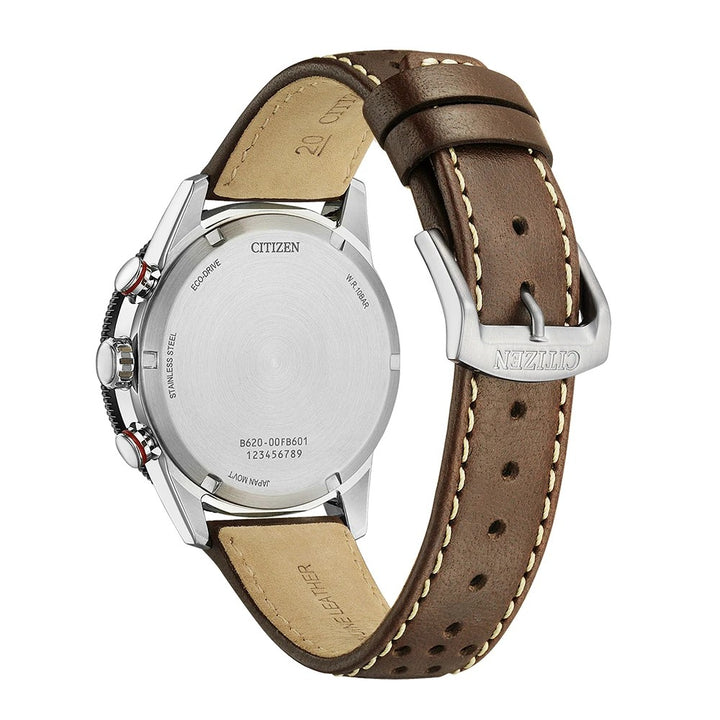 Citizen Sport CA4714-04A Chrono Eco-Drive Herenhorloge Wit met Bruine Leren Horlogeband
