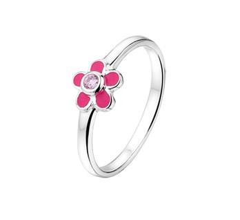 Zilveren Kinder Ring Bloem met Roze Zirkonia – 13.27443