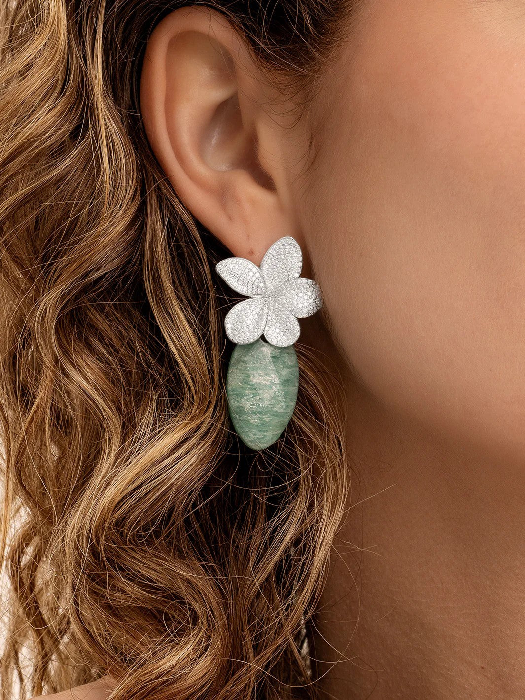 Earstones | Leaf - Rich Green Amazonite EAGEM57-FCLF-S