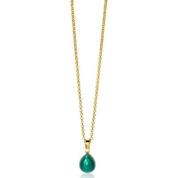 ZINZI zilveren hanger geelverguld groen peervorm 20mm ZIH1934GG