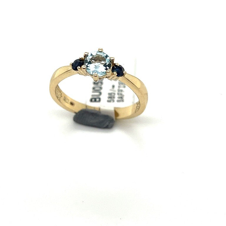 14 kt geelgouden ring saffier en blauwe topaas