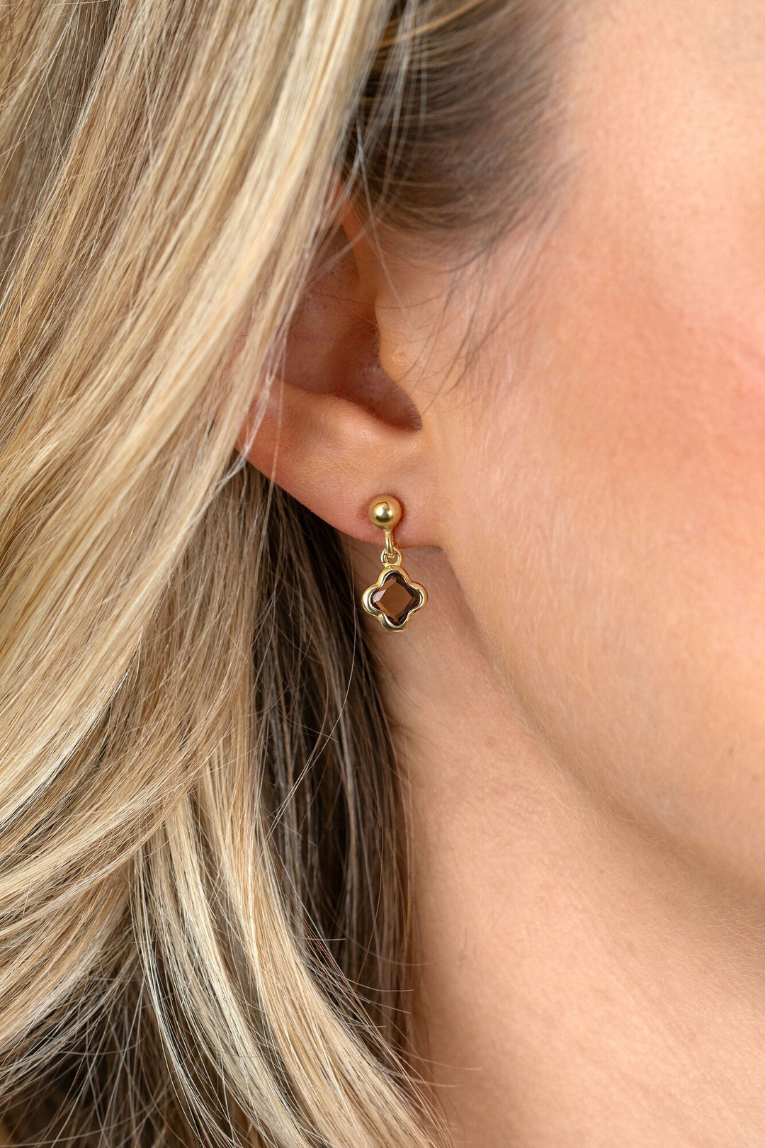 ZINZI goldplated oorstekers met bruine klavers – ZIO2772