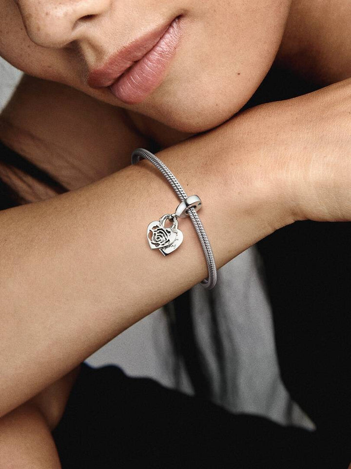 Pandora Moments 925 Sterling Silver Roos Hart Hangslot Hangende Bedel