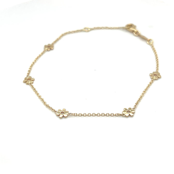 14 kt armband 5 x bloem 5mm 17-19 cm geel