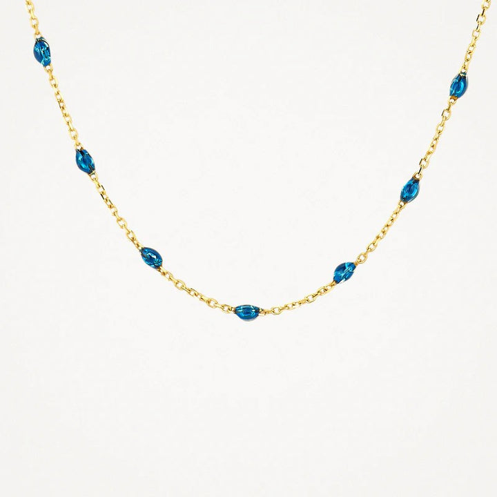 3162YRB Blush geelgouden collier met resin druppels blauw
