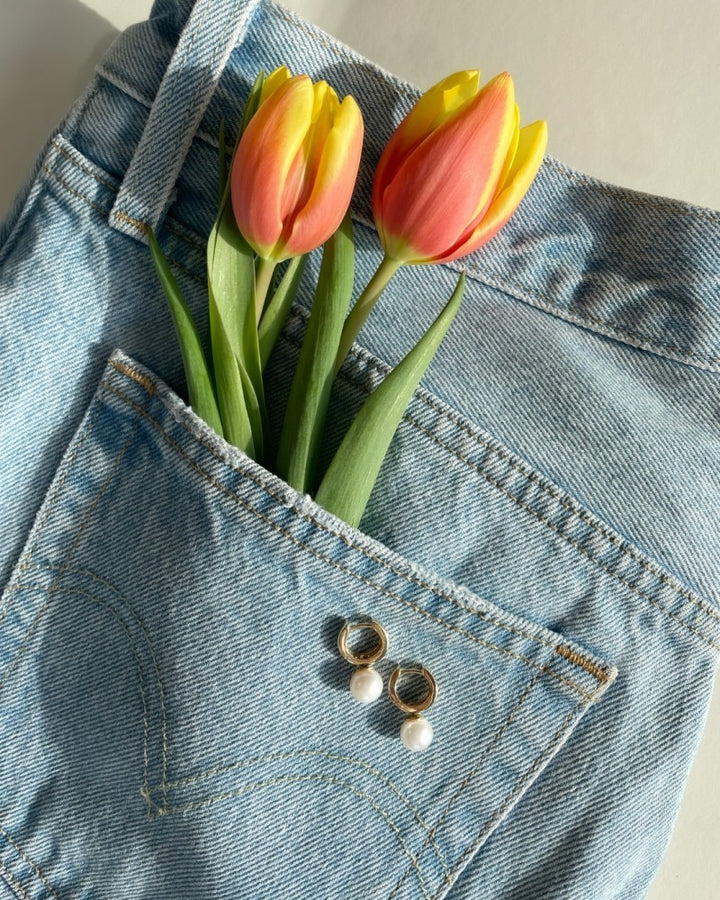 14 karaat oorringen met parel