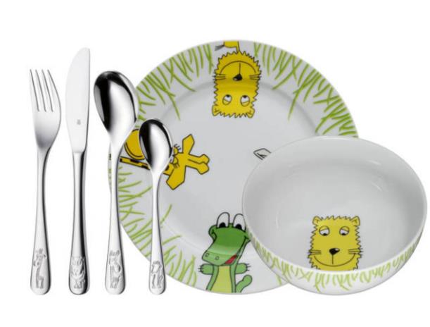 6 DLG Safari edelstaal kinderbestek incl bord