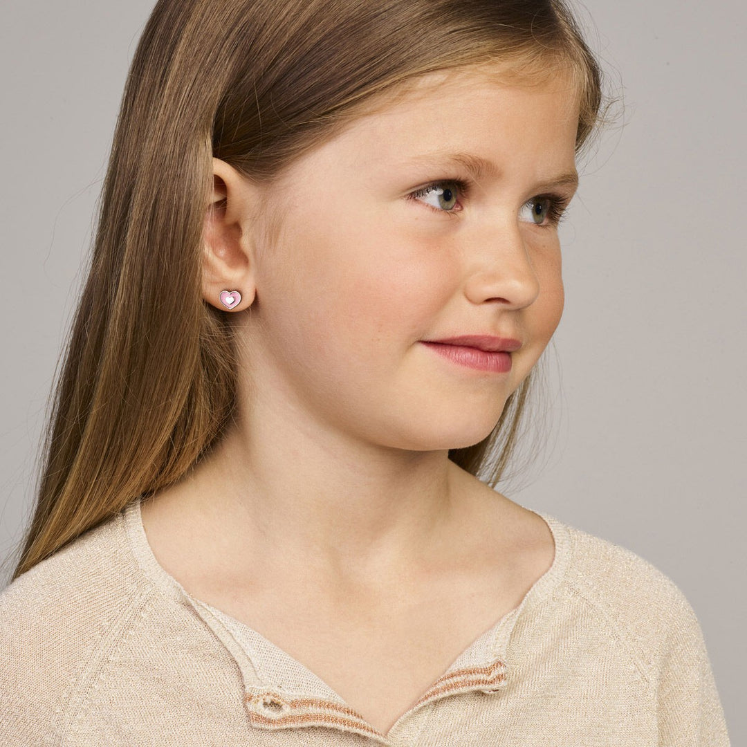 Zilveren Oorknoppen met Emaille Hartjes