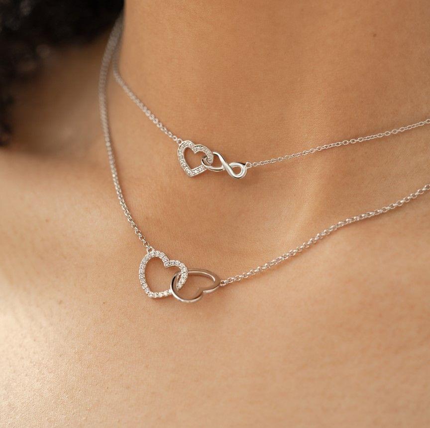 ZINZI zilveren ketting 45cm met verbonden harten wit ZIC1736