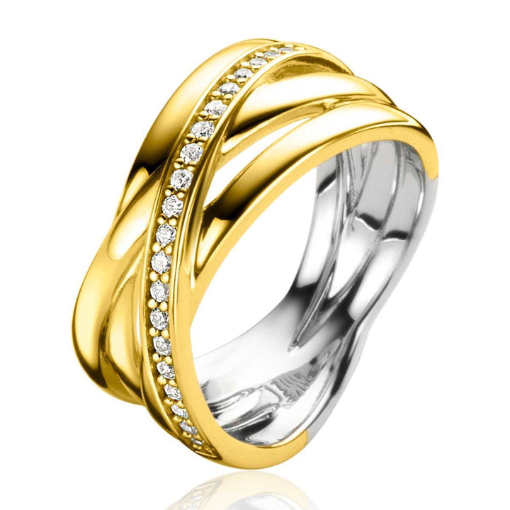 ZINZI gold plated zilveren cross-over ring ZIR1790